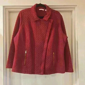 Isaac Mizrahi Live Quilted Knit Moto Jacket Raspberry Womens Size 1X